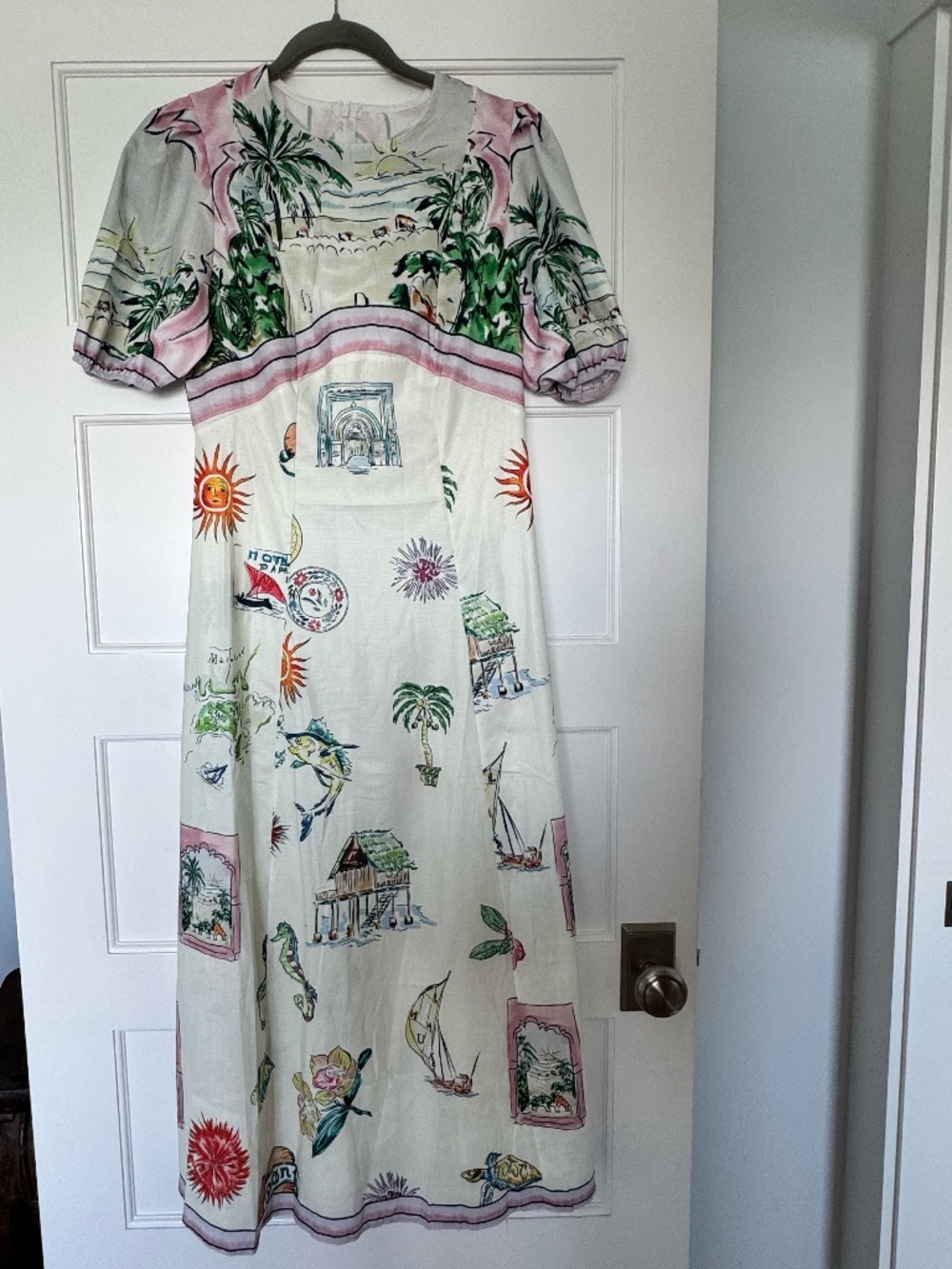 Tropical Print Puff Sleeve Maxi Dress – Size S